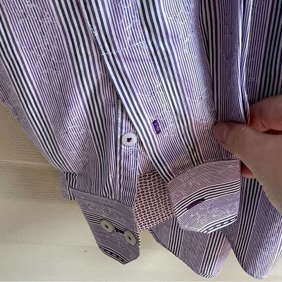 BUGATCHI MEN SHAPED FIT DRESS SHIRT SIZE XL purple and white - Picture 6 of 13